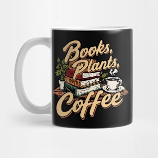 Books Plants Coffee, Funny Retro Mug